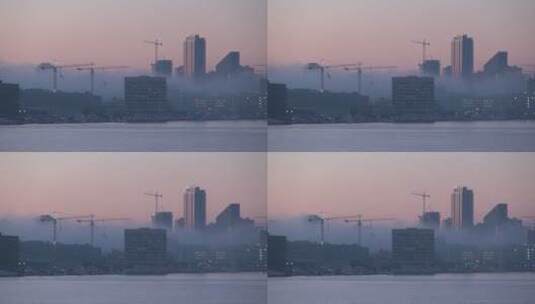 晨雾中的都市高清在线视频素材下载