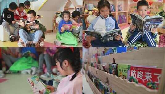 小孩儿童学生在读书角看书阅读课外书高清在线视频素材下载