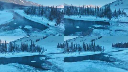 冬季冰封的河流冰雪融化汇聚成河10高清在线视频素材下载