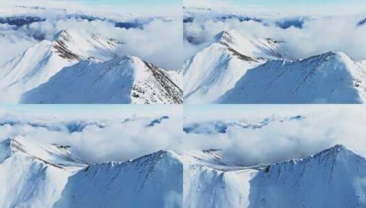 美丽自然风光川西雪山夹金山航拍风景云雾高清在线视频素材下载