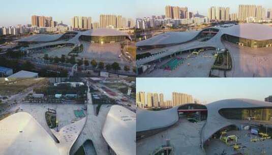 广州亚运城体育馆地标建筑航拍高清在线视频素材下载