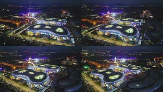 海南省三亚国际免税城夜景航拍建筑与风景高清在线视频素材下载