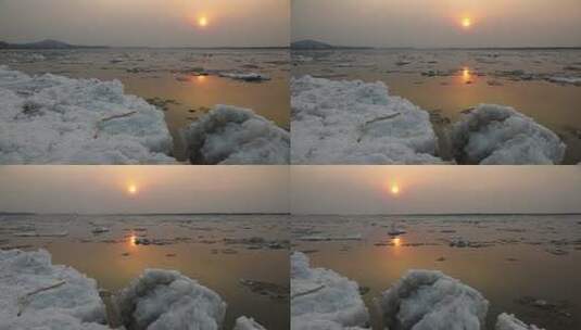 松花江开江流冰景观高清在线视频素材下载
