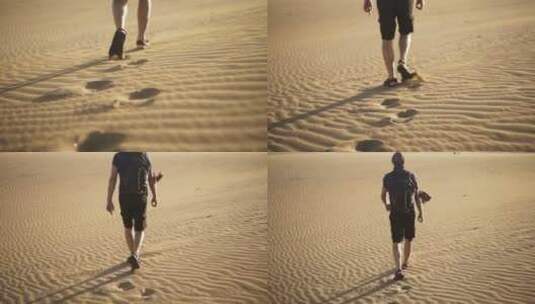背着背包在沙漠中行走的人高清在线视频素材下载