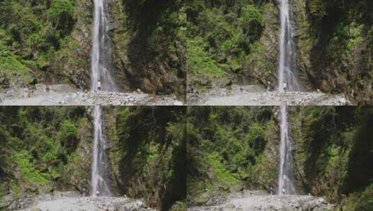 航拍自然风光瀑布风景四川彭州小鱼洞高清在线视频素材下载