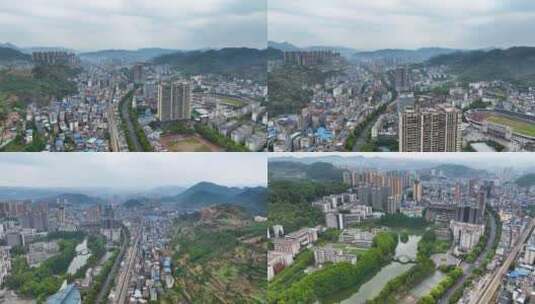 4K航拍湘西州吉首市清晨城市全貌12高清在线视频素材下载