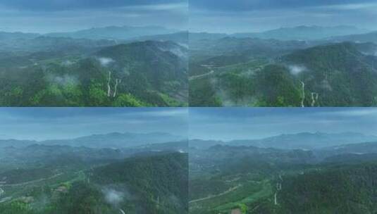 航拍清晨薄雾笼罩的台州山村高清在线视频素材下载