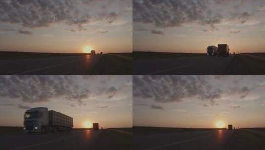 日落时高速公路上的交通高清在线视频素材下载