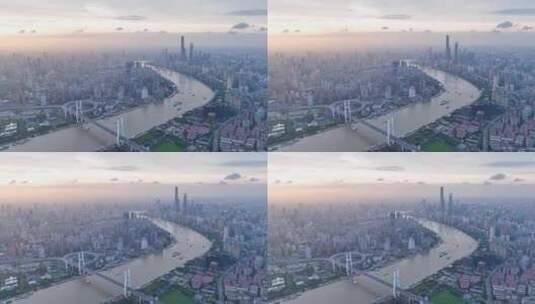 南浦大桥 陆家嘴 黄浦江 上海城市晚霞高清在线视频素材下载