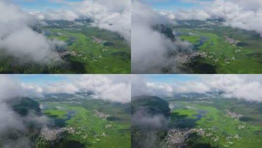 俯瞰云雾下的绿洲湖泊大地高清在线视频素材下载