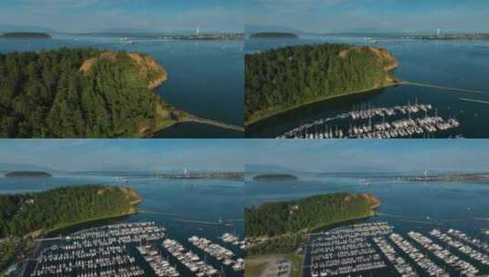 航拍华盛顿州阿纳科特斯森林码头游艇天际线高清在线视频素材下载