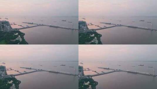 航拍上海吴淞口国际邮轮港港口码头高清在线视频素材下载