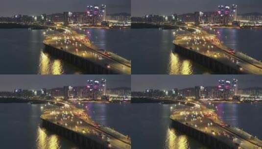 沿江高速收费站夜景航拍高清在线视频素材下载