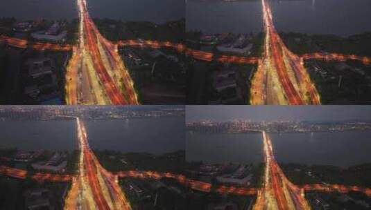 杭州彩虹快速路之江大桥夜景高清在线视频素材下载