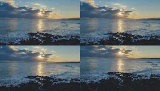 航拍夕阳下的大海高清在线视频素材下载