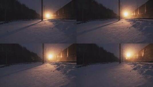 大雪中行驶的货运列车高清在线视频素材下载