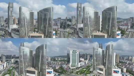 武汉市光谷国际广场航拍城市高楼建筑风光高清在线视频素材下载