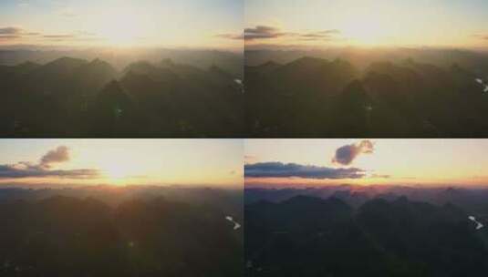 早晨日出朝阳曙光群山成林山峰广西自然美景高清在线视频素材下载