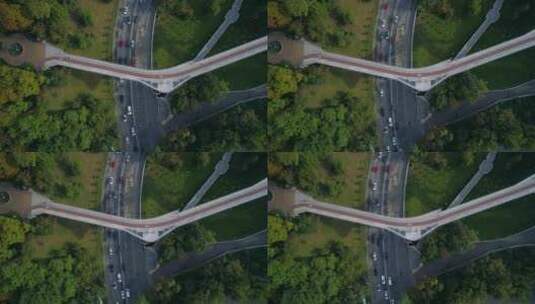无人机俯视图美丽的基辅行人和自行车克里琴科桥高清在线视频素材下载