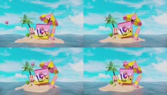小岛和大海的度假动画高清在线视频素材下载