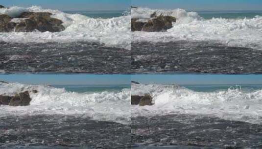 汹涌海浪拍打礁石高清在线视频素材下载