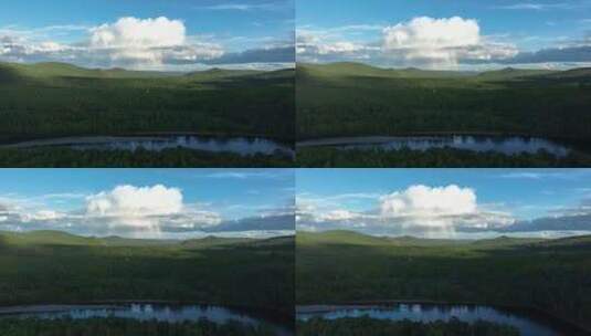 森林河流蓝天白云彩虹高清在线视频素材下载