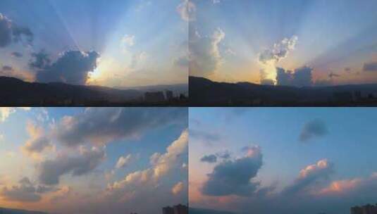 蓝天白云云雾云层耶稣之光阳光光束高清在线视频素材下载