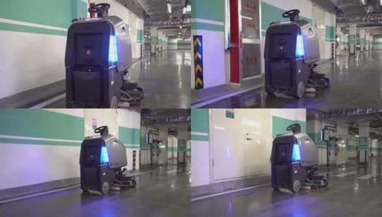 自动扫地机器人在地下车库工作高清在线视频素材下载