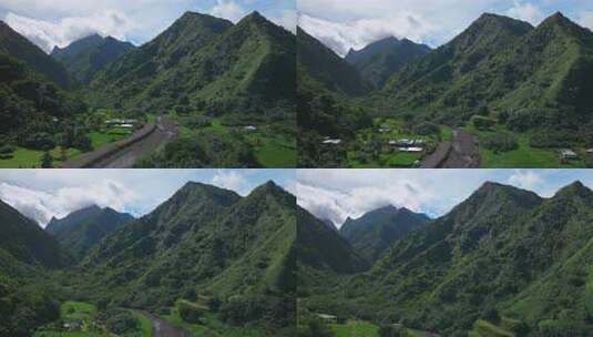 高耸的山峰火山山峰河谷河流Teahupo高清在线视频素材下载