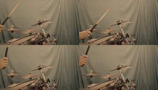 鼓手的手在慢动作中敲锣高清在线视频素材下载