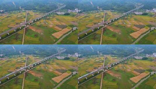 田野间的高铁线路航拍风光高清在线视频素材下载