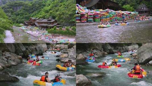 山间河畔漂流起点场景高清在线视频素材下载