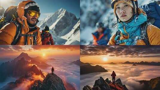 攀登山峰高清在线视频素材下载