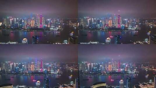 上海外滩陆家嘴灯光秀夜景航拍高清在线视频素材下载