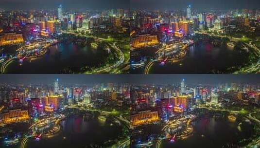 南宁民歌湖夜景航拍延时视频高清在线视频素材下载