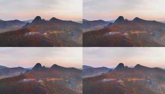 航拍晚秋呼伦贝尔喇嘛山黎明高清在线视频素材下载