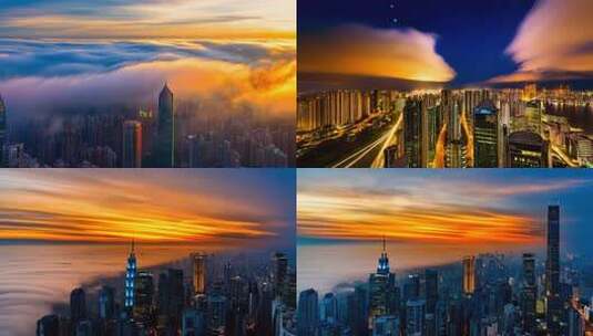 深圳城市云海日出全景高清在线视频素材下载