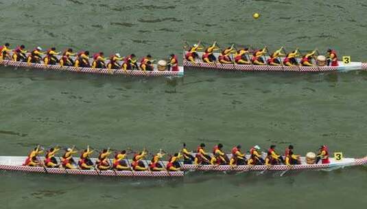 端午节赛龙舟比赛航拍龙舟俯拍龙舟划桨划船高清在线视频素材下载