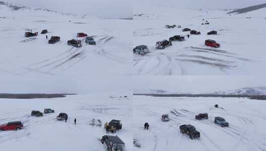 雪地越野车队集结场景高清在线视频素材下载