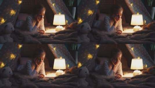 女孩在卧室看书高清在线视频素材下载