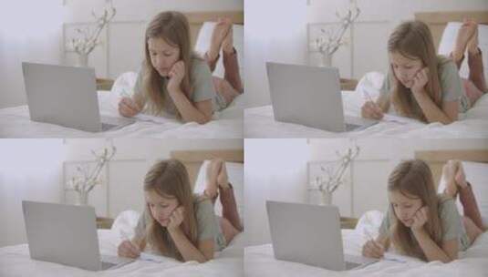 女孩在卧室学习高清在线视频素材下载