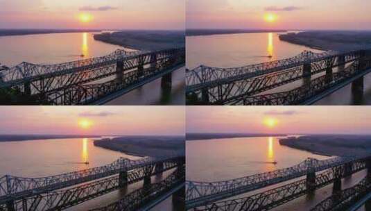 密西西比河上的桥梁高清在线视频素材下载