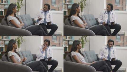 年轻的女人与男医生聊天高清在线视频素材下载