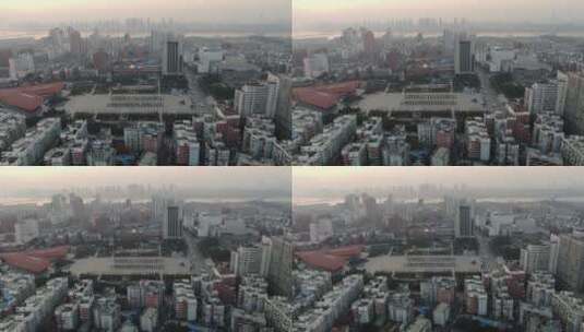 武汉洪山路航拍空镜日落长江首义广场709高清在线视频素材下载