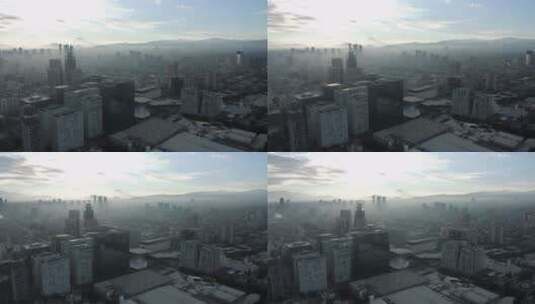 航拍雾霾中的城市高清在线视频素材下载