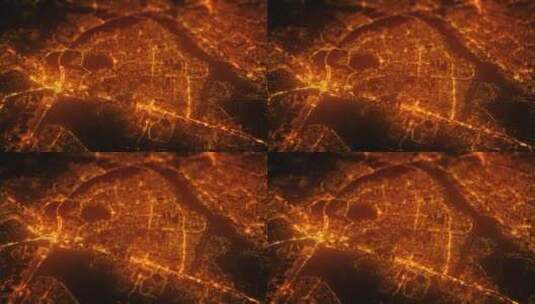 城市 空中 灯光 亮度 热力图 鸟瞰高清在线视频素材下载
