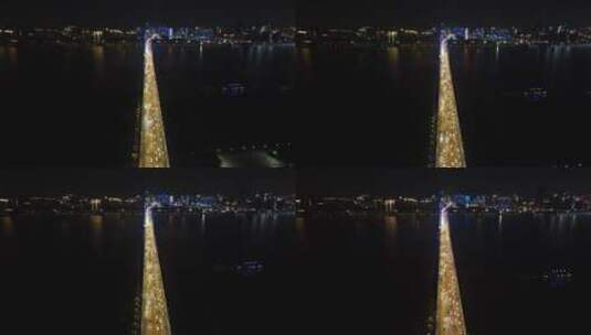 航拍湖北武汉长江大桥夜景高清在线视频素材下载