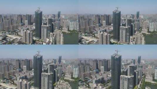 武汉汉口城市风光高楼建筑金融中心航拍高清在线视频素材下载
