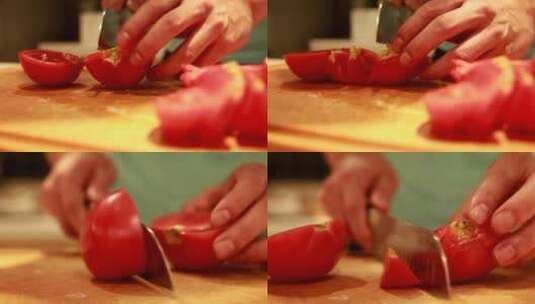 【镜头合集】菜刀切西红柿番茄高清在线视频素材下载