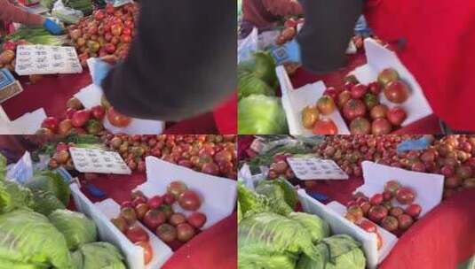赶大集购买西红柿番茄圣女果买菜高清在线视频素材下载